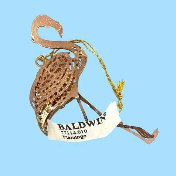 VTG Baldwin Flamingo Ornament 3D Tropical Collection Rose Gold Metal Filigree - Picture 2 of 11